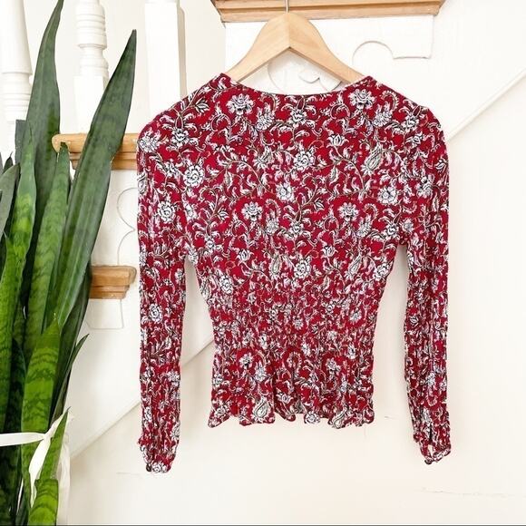 Anthropologie Feather Bone Latrobe Floral Lace Up Smocked Peplum Blouse Size 0 - Picture 6 of 10